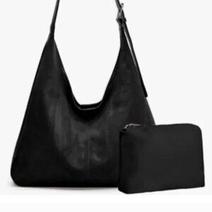 Black Suede Faux Hobo Tote Bag Handbag Women Retro Slouchy Suede Hobo Bag NWT